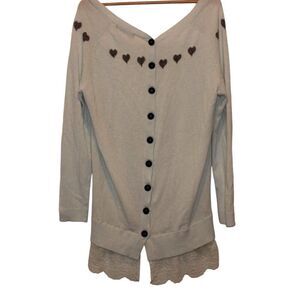 Twin-Set Wool Angora Cashmere blend Lace Hem Button-Up Sweater cardigan  Large